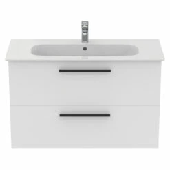 Ideal Standard I.life A 1040mm Wall Mounted 2 Drawer Vanity Unit & Basin - Quartz Grey Matt With Black Handles 17 Ideal Standard I.life A 1040mm Wall Mounted 2 Drawer Vanity Unit & Basin - Quartz Grey Matt With Black Handles -TAP WAREHOUSE Shop i.life a 1040 wall 2 drawer vanity unit white black front