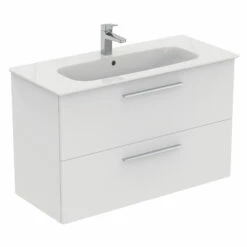 Ideal Standard I.life A 1040mm Wall Mounted 2 Drawer Vanity Unit & Basin - Quartz Grey Matt With Black Handles 18 Ideal Standard I.life A 1040mm Wall Mounted 2 Drawer Vanity Unit & Basin - Quartz Grey Matt With Black Handles -TAP WAREHOUSE Shop i.life a 1040 wall 2 drawer vanity unit white chrome cutout