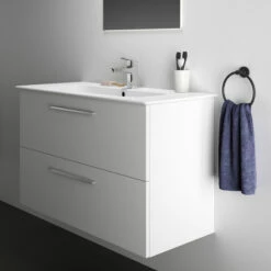 Ideal Standard I.life A 1040mm Wall Mounted 2 Drawer Vanity Unit & Basin - Quartz Grey Matt With Black Handles 24 Ideal Standard I.life A 1040mm Wall Mounted 2 Drawer Vanity Unit & Basin - Quartz Grey Matt With Black Handles -TAP WAREHOUSE Shop i.life a 1040 wall 2 drawer vanity unit white chrome lifestyle 2