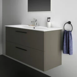 Ideal Standard I.life A 1240mm Wall Mounted 2 Drawer Vanity Unit & Basin - Matt White With Brushed Chrome Handles