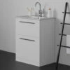 Ideal Standard I.life A 640mm Floorstanding 2 Drawer Vanity Unit & Basin - Matt White With Brushed Chrome Handles 1 Ideal Standard I.life A 640mm Floorstanding 2 Drawer Vanity Unit & Basin - Matt White With Brushed Chrome Handles -TAP WAREHOUSE Shop i.life a 640 floor 2 drawer vanity unit white black lifestyle
