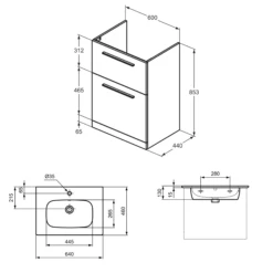 Ideal Standard I.life A 640mm Floorstanding 2 Drawer Vanity Unit & Basin - Matt White With Brushed Chrome Handles -TAP WAREHOUSE Shop i.life a 640 floorstanding 2 drawer vanity unit basin tech