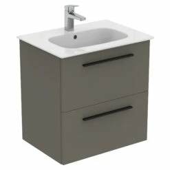 Ideal Standard I.life A 640mm Wall Mounted 2 Drawer Vanity Unit & Basin - Matt White With Brushed Chrome Handles 25 Ideal Standard I.life A 640mm Wall Mounted 2 Drawer Vanity Unit & Basin - Matt White With Brushed Chrome Handles -TAP WAREHOUSE Shop i.life a 640 wall 2 drawer vanity unit quartz black cutout