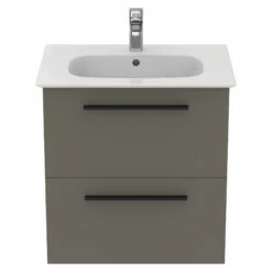 Ideal Standard I.life A 640mm Wall Mounted 2 Drawer Vanity Unit & Basin - Matt White With Brushed Chrome Handles 26 Ideal Standard I.life A 640mm Wall Mounted 2 Drawer Vanity Unit & Basin - Matt White With Brushed Chrome Handles -TAP WAREHOUSE Shop i.life a 640 wall 2 drawer vanity unit quartz black front