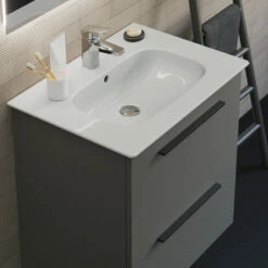 Ideal Standard I.life A 640mm Wall Mounted 2 Drawer Vanity Unit & Basin - Matt White With Brushed Chrome Handles 20 Ideal Standard I.life A 640mm Wall Mounted 2 Drawer Vanity Unit & Basin - Matt White With Brushed Chrome Handles -TAP WAREHOUSE Shop i.life a 640 wall 2 drawer vanity unit quartz black top view