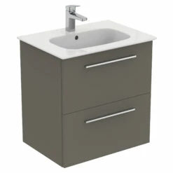 Ideal Standard I.life A 640mm Wall Mounted 2 Drawer Vanity Unit & Basin - Matt White With Brushed Chrome Handles 27 Ideal Standard I.life A 640mm Wall Mounted 2 Drawer Vanity Unit & Basin - Matt White With Brushed Chrome Handles -TAP WAREHOUSE Shop i.life a 640 wall 2 drawer vanity unit quartz chrome cutout