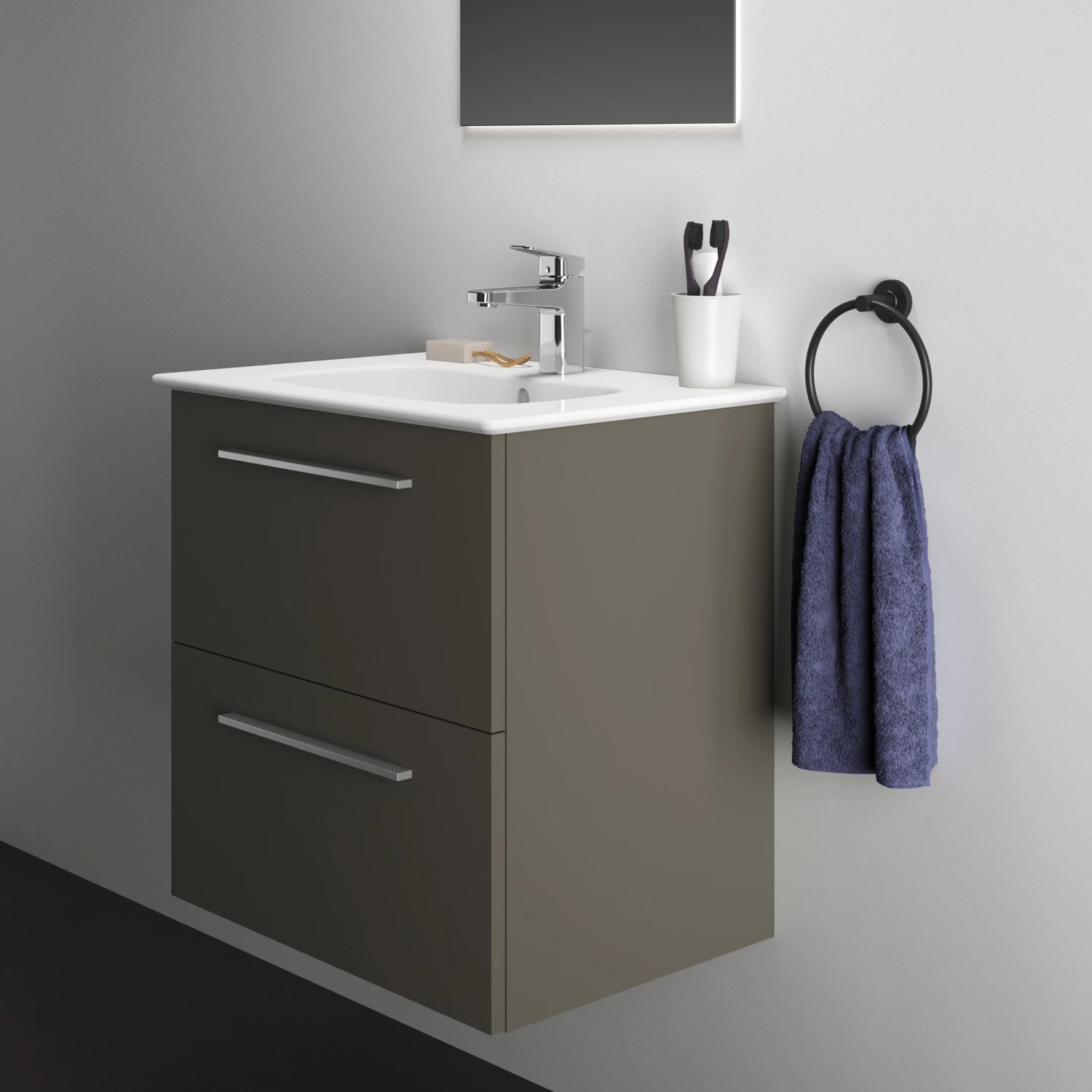 Ideal Standard I.life A 640mm Wall Mounted 2 Drawer Vanity Unit & Basin - Matt White With Brushed Chrome Handles 16 Ideal Standard I.life A 640mm Wall Mounted 2 Drawer Vanity Unit & Basin - Matt White With Brushed Chrome Handles - Image 14