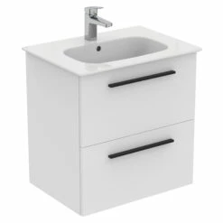 Ideal Standard I.life A 640mm Wall Mounted 2 Drawer Vanity Unit & Basin - Matt White With Brushed Chrome Handles 21 Ideal Standard I.life A 640mm Wall Mounted 2 Drawer Vanity Unit & Basin - Matt White With Brushed Chrome Handles -TAP WAREHOUSE Shop i.life a 640 wall 2 drawer vanity unit white black cutout