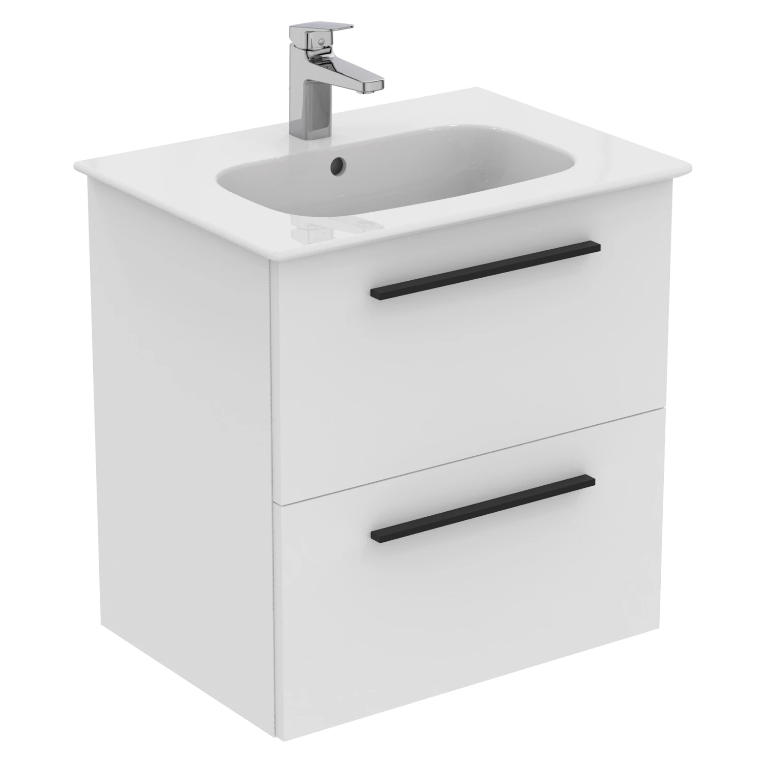 Ideal Standard I.life A 640mm Wall Mounted 2 Drawer Vanity Unit & Basin - Matt White With Brushed Chrome Handles 6 Ideal Standard I.life A 640mm Wall Mounted 2 Drawer Vanity Unit & Basin - Matt White With Brushed Chrome Handles - Image 4