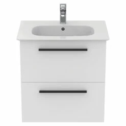 Ideal Standard I.life A 640mm Wall Mounted 2 Drawer Vanity Unit & Basin - Matt White With Brushed Chrome Handles 22 Ideal Standard I.life A 640mm Wall Mounted 2 Drawer Vanity Unit & Basin - Matt White With Brushed Chrome Handles -TAP WAREHOUSE Shop i.life a 640 wall 2 drawer vanity unit white black front