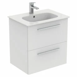 Ideal Standard I.life A 640mm Wall Mounted 2 Drawer Vanity Unit & Basin - Matt White With Brushed Chrome Handles 23 Ideal Standard I.life A 640mm Wall Mounted 2 Drawer Vanity Unit & Basin - Matt White With Brushed Chrome Handles -TAP WAREHOUSE Shop i.life a 640 wall 2 drawer vanity unit white chrome cutout
