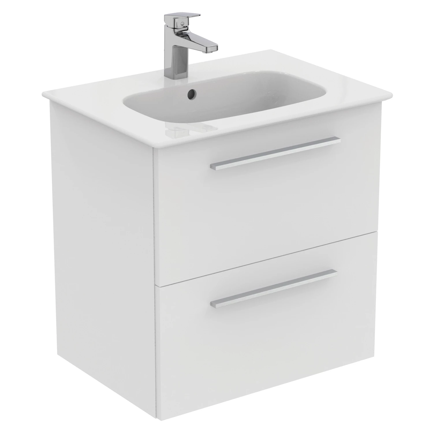 Ideal Standard I.life A 640mm Wall Mounted 2 Drawer Vanity Unit & Basin - Matt White With Brushed Chrome Handles 8 Ideal Standard I.life A 640mm Wall Mounted 2 Drawer Vanity Unit & Basin - Matt White With Brushed Chrome Handles - Image 6