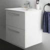 Ideal Standard I.life A 640mm Wall Mounted 2 Drawer Vanity Unit & Basin - Matt White With Brushed Chrome Handles -TAP WAREHOUSE Shop i.life a 640 wall 2 drawer vanity unit white chrome lifestyle