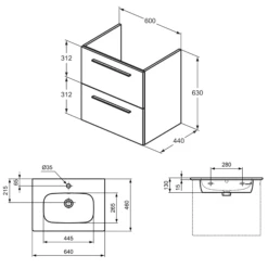 Ideal Standard I.life A 640mm Wall Mounted 2 Drawer Vanity Unit & Basin - Matt White With Brushed Chrome Handles 33 Ideal Standard I.life A 640mm Wall Mounted 2 Drawer Vanity Unit & Basin - Matt White With Brushed Chrome Handles -TAP WAREHOUSE Shop i.life a 640 wall hung 2 drawer vanity unit basin tech