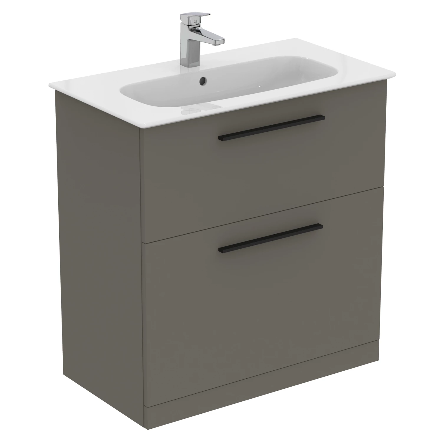 Ideal Standard I.life A 840mm Floorstanding 2 Drawer Vanity Unit & Basin - Quartz Grey Matt With Brushed Chrome Handles 7 Ideal Standard I.life A 840mm Floorstanding 2 Drawer Vanity Unit & Basin - Quartz Grey Matt With Brushed Chrome Handles - Image 5