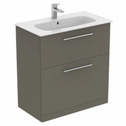 Ideal Standard I.life A 840mm Floorstanding 2 Drawer Vanity Unit & Basin - Quartz Grey Matt With Brushed Chrome Handles 17 Ideal Standard I.life A 840mm Floorstanding 2 Drawer Vanity Unit & Basin - Quartz Grey Matt With Brushed Chrome Handles -TAP WAREHOUSE Shop i.life a 840 floor 2 drawer vanity unit quartz chrome cutout