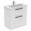 Ideal Standard I.life A 840mm Floorstanding 2 Drawer Vanity Unit & Basin - Quartz Grey Matt With Brushed Chrome Handles -TAP WAREHOUSE Shop i.life a 840 floor 2 drawer vanity unit white black cutout
