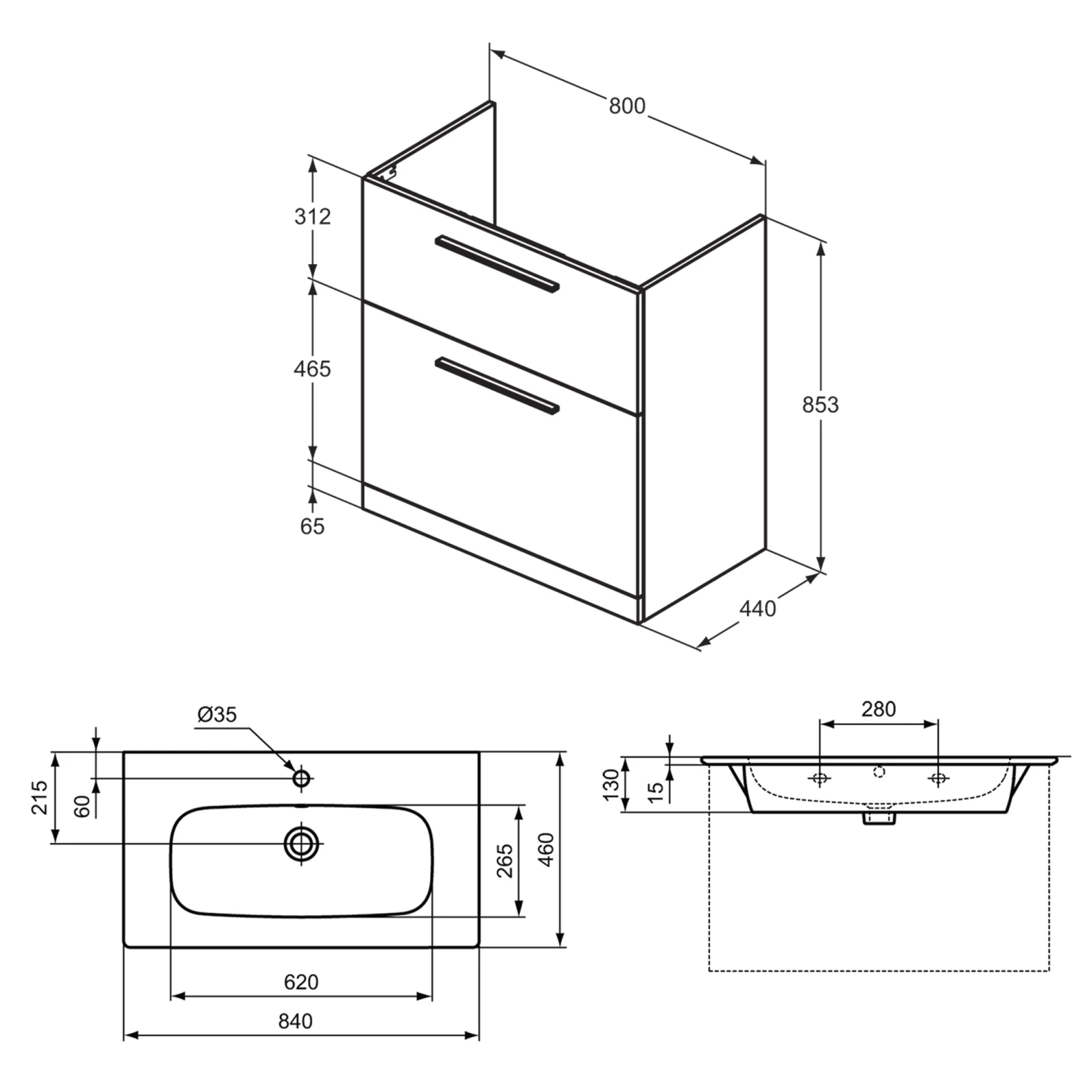Ideal Standard I.life A 840mm Floorstanding 2 Drawer Vanity Unit & Basin - Quartz Grey Matt With Brushed Chrome Handles 11 Ideal Standard I.life A 840mm Floorstanding 2 Drawer Vanity Unit & Basin - Quartz Grey Matt With Brushed Chrome Handles - Image 9