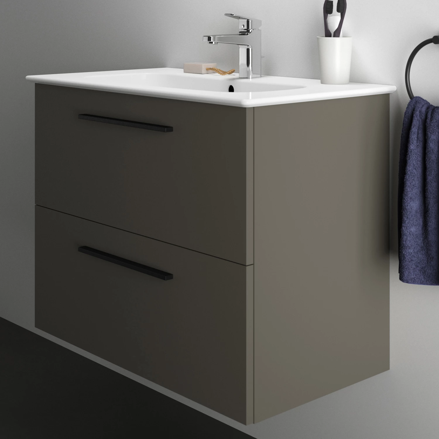 Ideal Standard I.life A 840mm Wall Mounted 2 Drawer Vanity Unit & Basin - Matt White With Brushed Chrome Handles 3 Ideal Standard I.life A 840mm Wall Mounted 2 Drawer Vanity Unit & Basin - Matt White With Brushed Chrome Handles