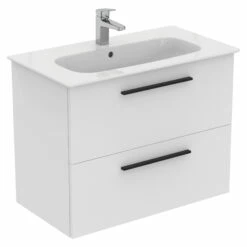 Ideal Standard I.life A 840mm Wall Mounted 2 Drawer Vanity Unit & Basin - Matt White With Brushed Chrome Handles 15 Ideal Standard I.life A 840mm Wall Mounted 2 Drawer Vanity Unit & Basin - Matt White With Brushed Chrome Handles -TAP WAREHOUSE Shop i.life a 840 wall 2 drawer vanity unit white black cutout