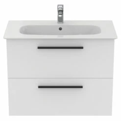 Ideal Standard I.life A 840mm Wall Mounted 2 Drawer Vanity Unit & Basin - Matt White With Brushed Chrome Handles 16 Ideal Standard I.life A 840mm Wall Mounted 2 Drawer Vanity Unit & Basin - Matt White With Brushed Chrome Handles -TAP WAREHOUSE Shop i.life a 840 wall 2 drawer vanity unit white black front