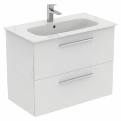 Ideal Standard I.life A 840mm Wall Mounted 2 Drawer Vanity Unit & Basin - Matt White With Brushed Chrome Handles 17 Ideal Standard I.life A 840mm Wall Mounted 2 Drawer Vanity Unit & Basin - Matt White With Brushed Chrome Handles -TAP WAREHOUSE Shop i.life a 840 wall 2 drawer vanity unit white chrome cutout