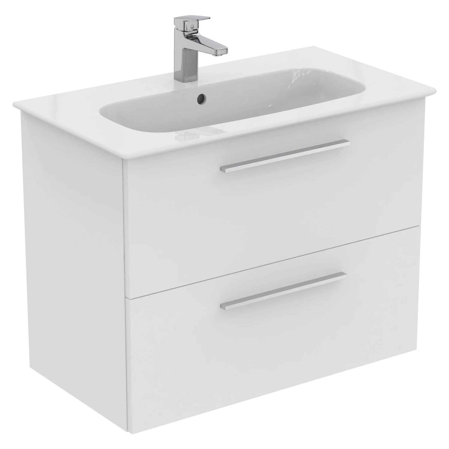 Ideal Standard I.life A 840mm Wall Mounted 2 Drawer Vanity Unit & Basin - Matt White With Brushed Chrome Handles 7 Ideal Standard I.life A 840mm Wall Mounted 2 Drawer Vanity Unit & Basin - Matt White With Brushed Chrome Handles - Image 5