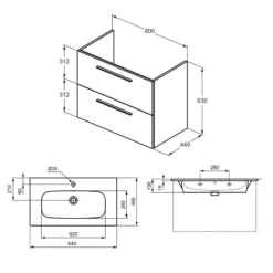 Ideal Standard I.life A 840mm Wall Mounted 2 Drawer Vanity Unit & Basin - Matt White With Brushed Chrome Handles 23 Ideal Standard I.life A 840mm Wall Mounted 2 Drawer Vanity Unit & Basin - Matt White With Brushed Chrome Handles -TAP WAREHOUSE Shop i.life a 840 wall hung 2 drawer vanity unit basin tech
