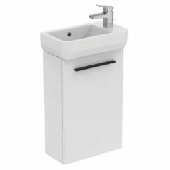 Ideal Standard I.life S 450mm Cloakroom Wall Mounted 1 Door Vanity Unit & Basin - Matt White With Brushed Chrome Handle