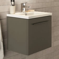 Ideal Standard I.life S 500mm Wall Mounted 1 Drawer Compact Vanity Unit & Basin - Matt White With Black Handle