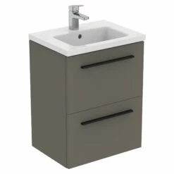 Ideal Standard I.life S 500mm Wall Mounted 2 Drawer Compact Vanity Unit & Basin - Matt White With Black Handles 15 Ideal Standard I.life S 500mm Wall Mounted 2 Drawer Compact Vanity Unit & Basin - Matt White With Black Handles -TAP WAREHOUSE Shop i.life s 500 wall 2 drawer vanity unit quartz black cutout