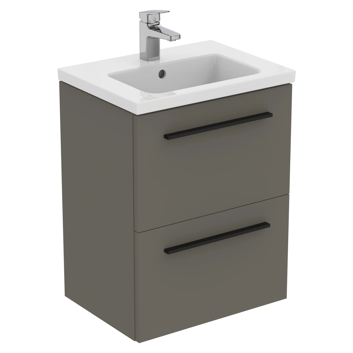 Ideal Standard I.life S 500mm Wall Mounted 2 Drawer Compact Vanity Unit & Basin - Matt White With Black Handles 7 Ideal Standard I.life S 500mm Wall Mounted 2 Drawer Compact Vanity Unit & Basin - Matt White With Black Handles - Image 5