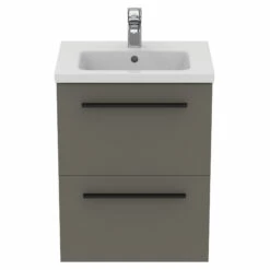 Ideal Standard I.life S 500mm Wall Mounted 2 Drawer Compact Vanity Unit & Basin - Matt White With Black Handles 16 Ideal Standard I.life S 500mm Wall Mounted 2 Drawer Compact Vanity Unit & Basin - Matt White With Black Handles -TAP WAREHOUSE Shop i.life s 500 wall 2 drawer vanity unit quartz black front