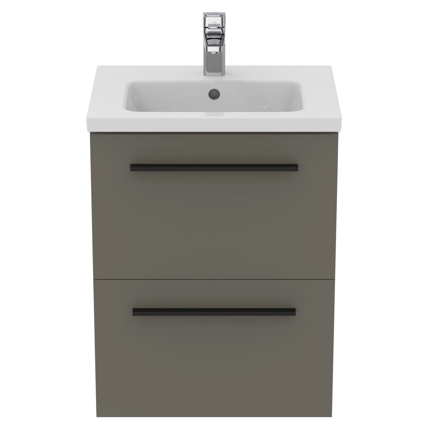 Ideal Standard I.life S 500mm Wall Mounted 2 Drawer Compact Vanity Unit & Basin - Matt White With Black Handles 8 Ideal Standard I.life S 500mm Wall Mounted 2 Drawer Compact Vanity Unit & Basin - Matt White With Black Handles - Image 6