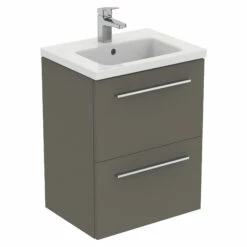 Ideal Standard I.life S 500mm Wall Mounted 2 Drawer Compact Vanity Unit & Basin - Matt White With Black Handles 17 Ideal Standard I.life S 500mm Wall Mounted 2 Drawer Compact Vanity Unit & Basin - Matt White With Black Handles -TAP WAREHOUSE Shop i.life s 500 wall 2 drawer vanity unit quartz chrome cutout