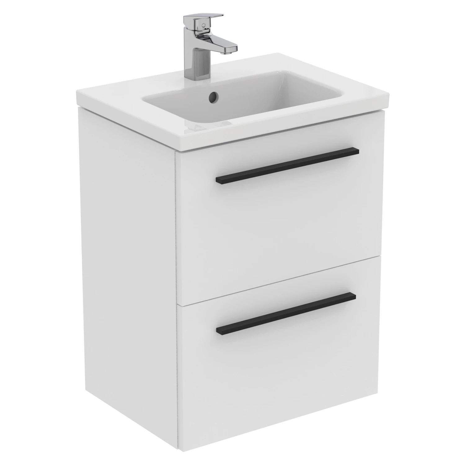 Ideal Standard I.life S 500mm Wall Mounted 2 Drawer Compact Vanity Unit & Basin - Matt White With Black Handles 3 Ideal Standard I.life S 500mm Wall Mounted 2 Drawer Compact Vanity Unit & Basin - Matt White With Black Handles
