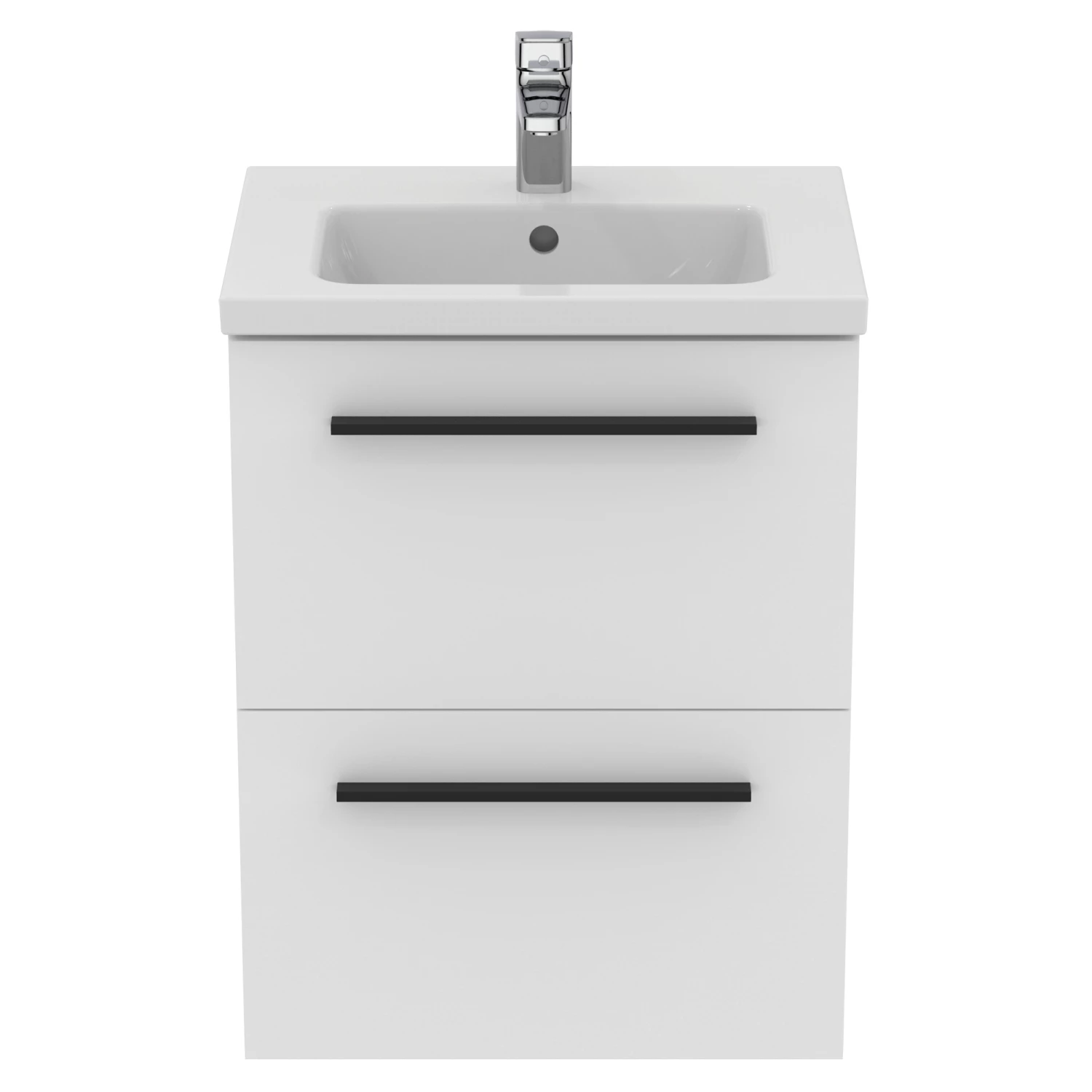 Ideal Standard I.life S 500mm Wall Mounted 2 Drawer Compact Vanity Unit & Basin - Matt White With Black Handles 4 Ideal Standard I.life S 500mm Wall Mounted 2 Drawer Compact Vanity Unit & Basin - Matt White With Black Handles - Image 2