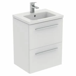 Ideal Standard I.life S 500mm Wall Mounted 2 Drawer Compact Vanity Unit & Basin - Matt White With Black Handles 13 Ideal Standard I.life S 500mm Wall Mounted 2 Drawer Compact Vanity Unit & Basin - Matt White With Black Handles -TAP WAREHOUSE Shop i.life s 500 wall 2 drawer vanity unit white chrome cutout