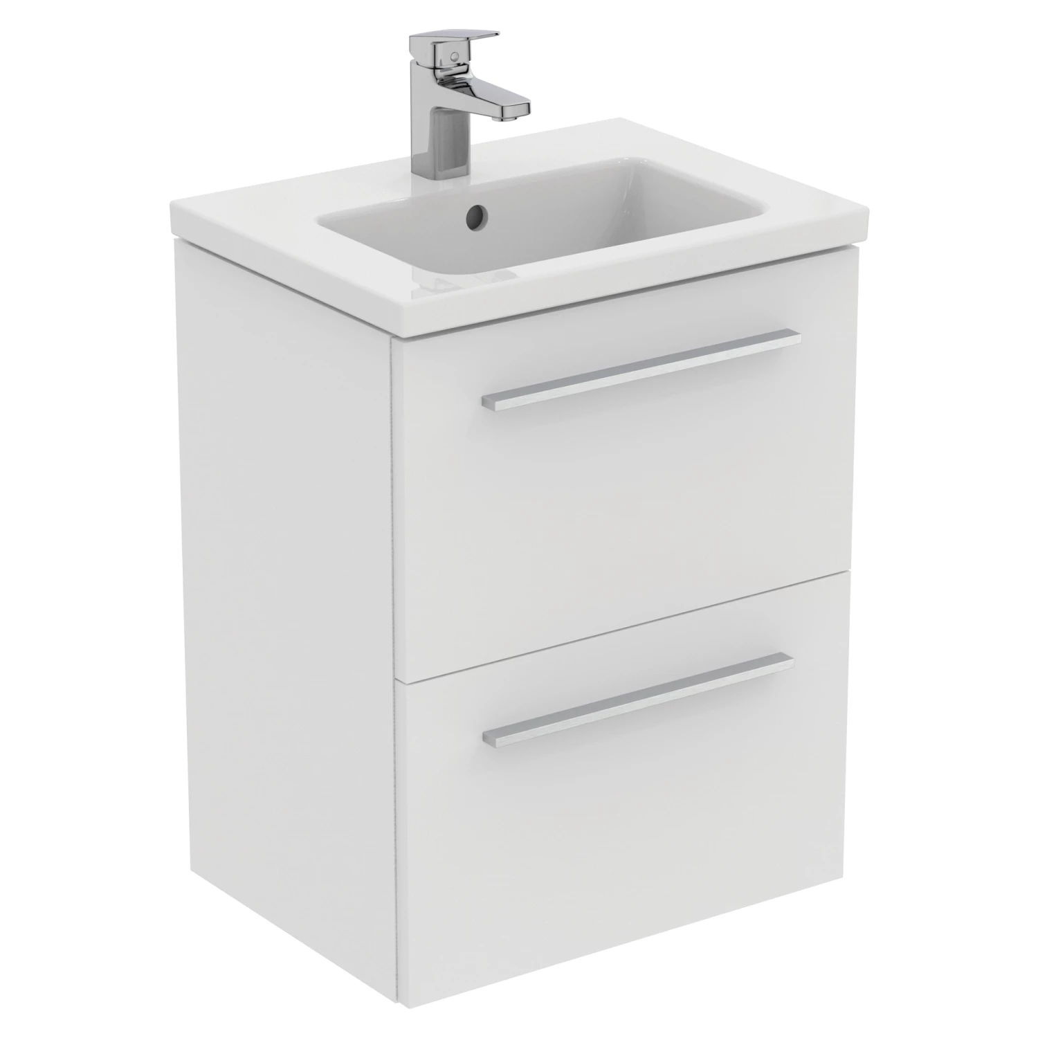 Ideal Standard I.life S 500mm Wall Mounted 2 Drawer Compact Vanity Unit & Basin - Matt White With Black Handles 5 Ideal Standard I.life S 500mm Wall Mounted 2 Drawer Compact Vanity Unit & Basin - Matt White With Black Handles - Image 3