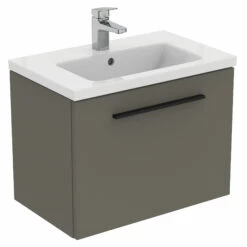 Ideal Standard I.life S 600mm Wall Mounted 1 Drawer Compact Vanity Unit & Basin - Quartz Grey Matt With Brushed Chrome Handle 23 Ideal Standard I.life S 600mm Wall Mounted 1 Drawer Compact Vanity Unit & Basin - Quartz Grey Matt With Brushed Chrome Handle -TAP WAREHOUSE Shop i.life s 600 wall 1 drawer vanity unit quartz black cutout