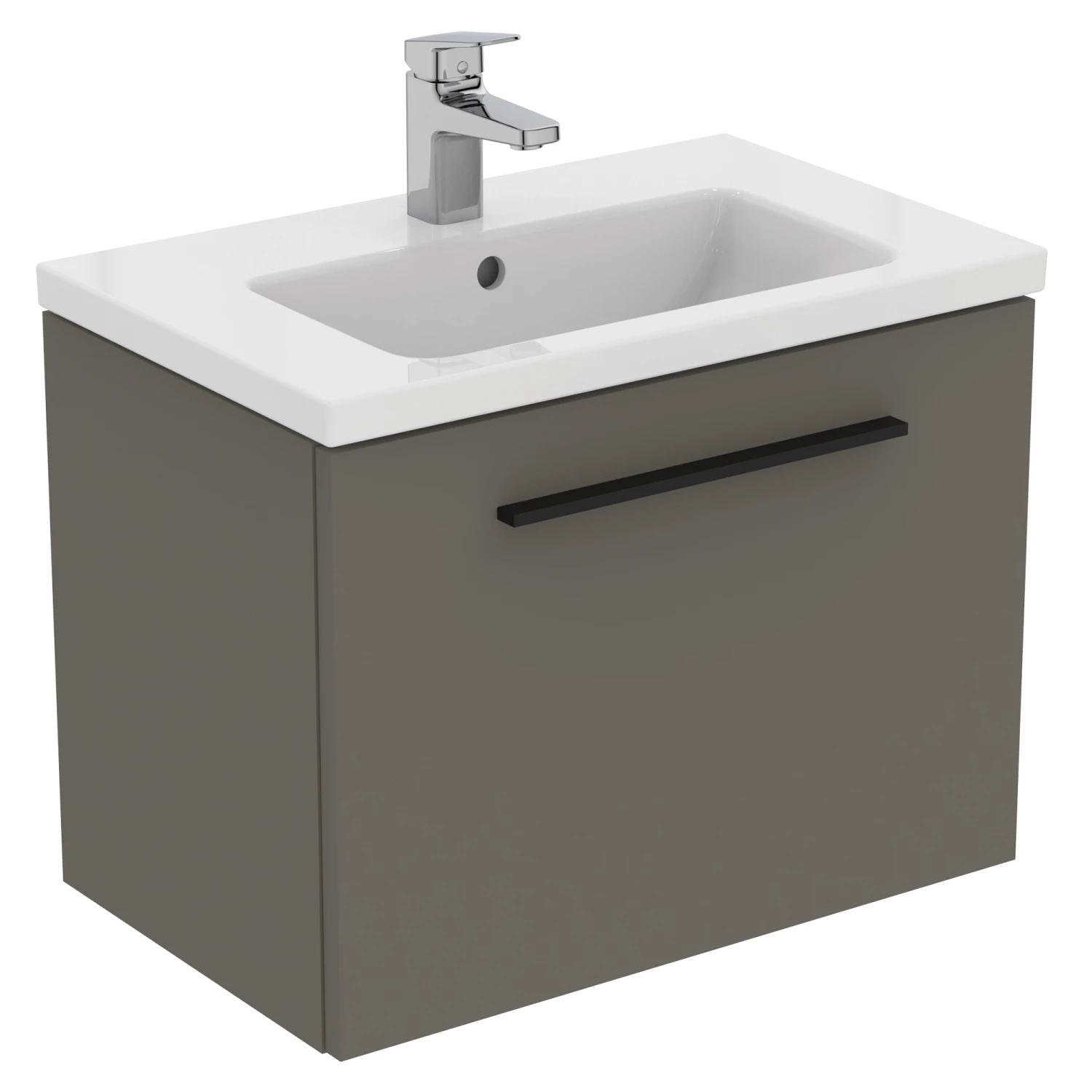 Ideal Standard I.life S 600mm Wall Mounted 1 Drawer Compact Vanity Unit & Basin - Quartz Grey Matt With Brushed Chrome Handle 11 Ideal Standard I.life S 600mm Wall Mounted 1 Drawer Compact Vanity Unit & Basin - Quartz Grey Matt With Brushed Chrome Handle - Image 9