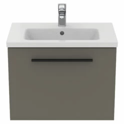 Ideal Standard I.life S 600mm Wall Mounted 1 Drawer Compact Vanity Unit & Basin - Quartz Grey Matt With Brushed Chrome Handle 24 Ideal Standard I.life S 600mm Wall Mounted 1 Drawer Compact Vanity Unit & Basin - Quartz Grey Matt With Brushed Chrome Handle -TAP WAREHOUSE Shop i.life s 600 wall 1 drawer vanity unit quartz black front