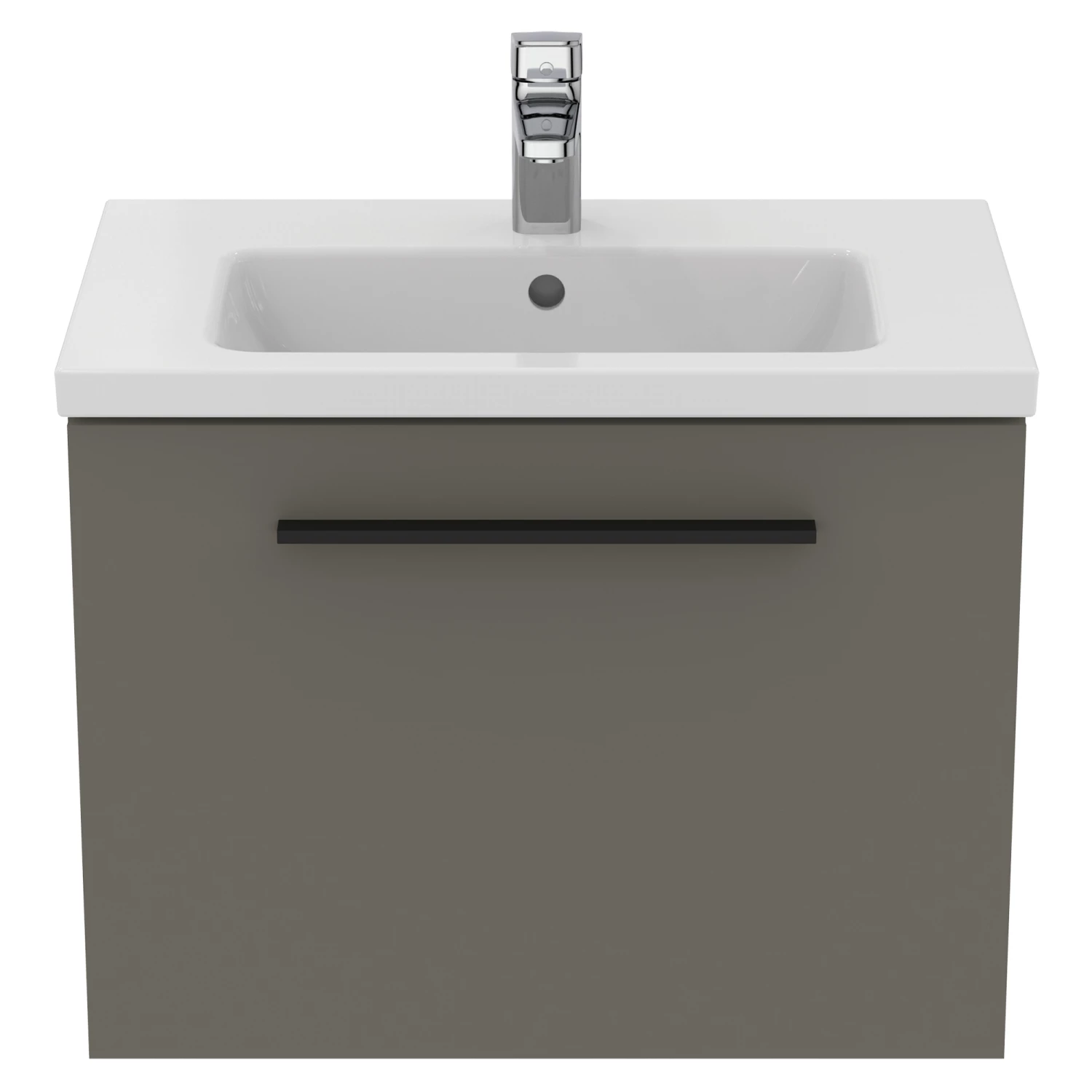 Ideal Standard I.life S 600mm Wall Mounted 1 Drawer Compact Vanity Unit & Basin - Quartz Grey Matt With Brushed Chrome Handle 12 Ideal Standard I.life S 600mm Wall Mounted 1 Drawer Compact Vanity Unit & Basin - Quartz Grey Matt With Brushed Chrome Handle - Image 10