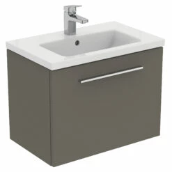 Ideal Standard I.life S 600mm Wall Mounted 1 Drawer Compact Vanity Unit & Basin - Quartz Grey Matt With Brushed Chrome Handle 25 Ideal Standard I.life S 600mm Wall Mounted 1 Drawer Compact Vanity Unit & Basin - Quartz Grey Matt With Brushed Chrome Handle -TAP WAREHOUSE Shop i.life s 600 wall 1 drawer vanity unit quartz chrome cutout