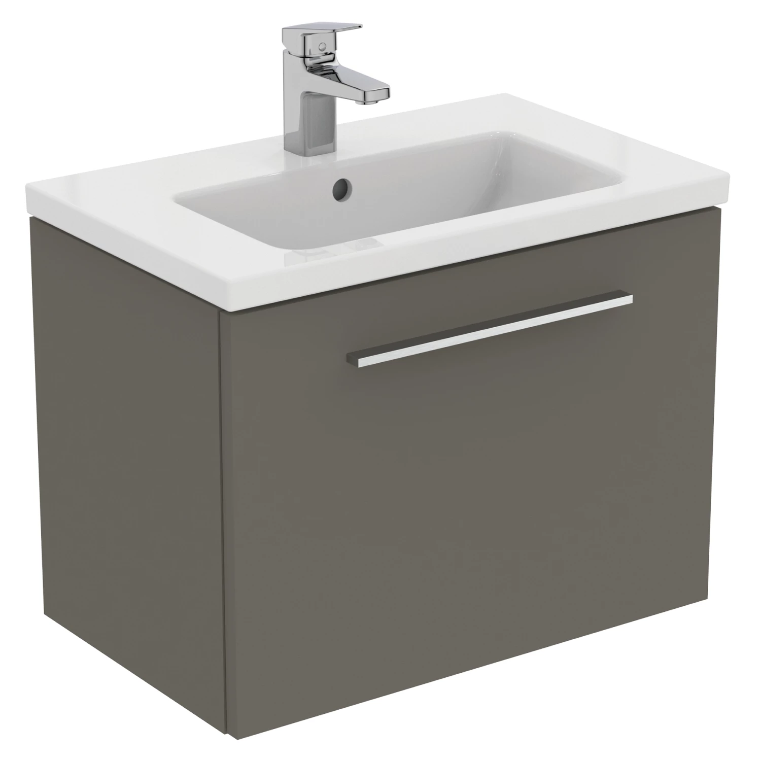 Ideal Standard I.life S 600mm Wall Mounted 1 Drawer Compact Vanity Unit & Basin - Quartz Grey Matt With Brushed Chrome Handle 13 Ideal Standard I.life S 600mm Wall Mounted 1 Drawer Compact Vanity Unit & Basin - Quartz Grey Matt With Brushed Chrome Handle - Image 11
