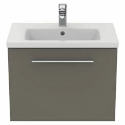 Ideal Standard I.life S 600mm Wall Mounted 1 Drawer Compact Vanity Unit & Basin - Quartz Grey Matt With Brushed Chrome Handle 26 Ideal Standard I.life S 600mm Wall Mounted 1 Drawer Compact Vanity Unit & Basin - Quartz Grey Matt With Brushed Chrome Handle -TAP WAREHOUSE Shop i.life s 600 wall 1 drawer vanity unit quartz chrome front