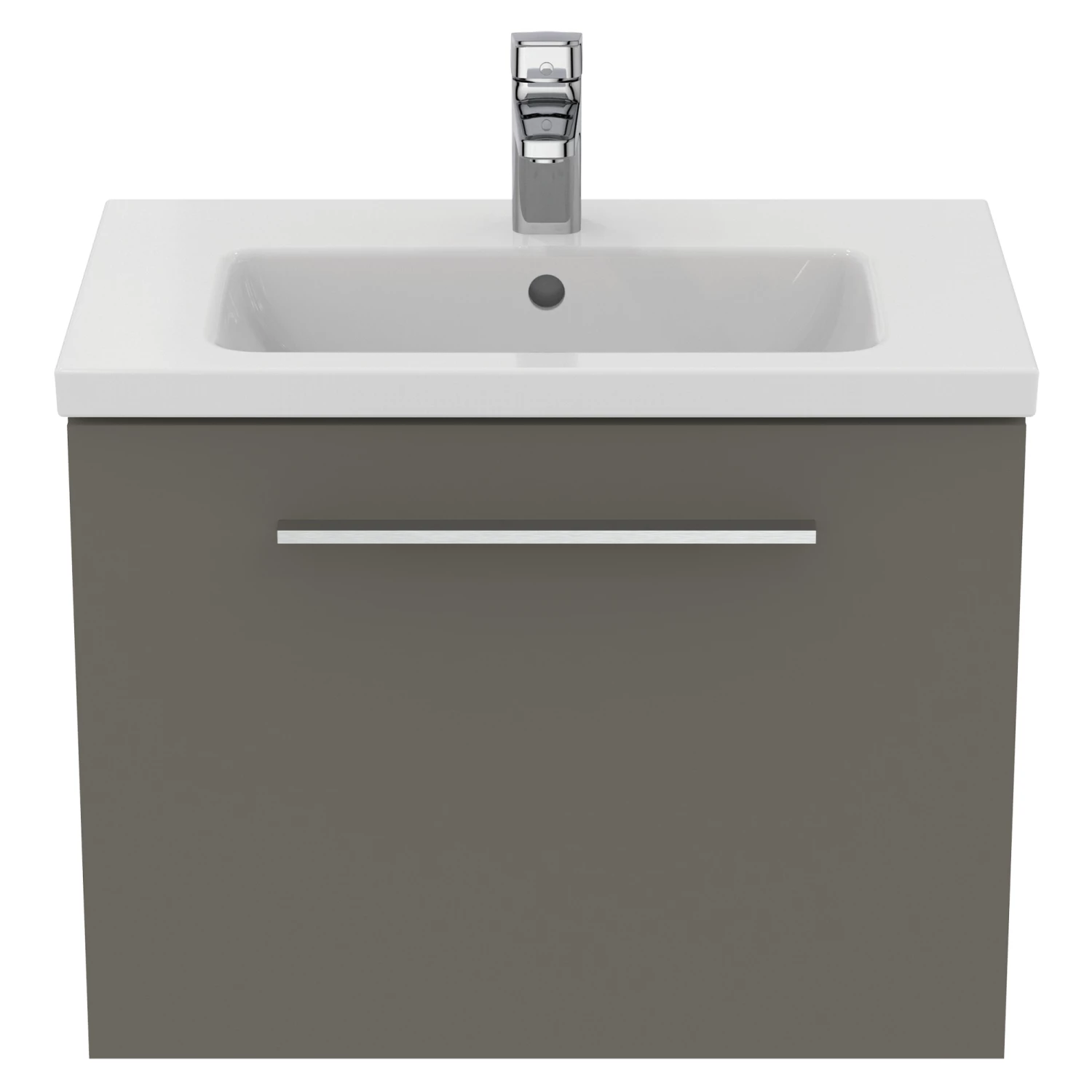 Ideal Standard I.life S 600mm Wall Mounted 1 Drawer Compact Vanity Unit & Basin - Quartz Grey Matt With Brushed Chrome Handle 14 Ideal Standard I.life S 600mm Wall Mounted 1 Drawer Compact Vanity Unit & Basin - Quartz Grey Matt With Brushed Chrome Handle - Image 12