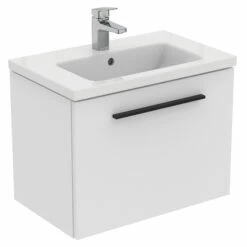 Ideal Standard I.life S 600mm Wall Mounted 1 Drawer Compact Vanity Unit & Basin - Quartz Grey Matt With Brushed Chrome Handle 19 Ideal Standard I.life S 600mm Wall Mounted 1 Drawer Compact Vanity Unit & Basin - Quartz Grey Matt With Brushed Chrome Handle -TAP WAREHOUSE Shop i.life s 600 wall 1 drawer vanity unit white black cutout