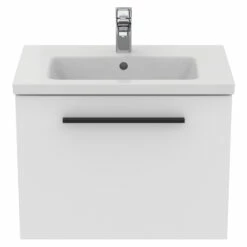 Ideal Standard I.life S 600mm Wall Mounted 1 Drawer Compact Vanity Unit & Basin - Quartz Grey Matt With Brushed Chrome Handle 20 Ideal Standard I.life S 600mm Wall Mounted 1 Drawer Compact Vanity Unit & Basin - Quartz Grey Matt With Brushed Chrome Handle -TAP WAREHOUSE Shop i.life s 600 wall 1 drawer vanity unit white black front