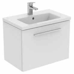 Ideal Standard I.life S 600mm Wall Mounted 1 Drawer Compact Vanity Unit & Basin - Quartz Grey Matt With Brushed Chrome Handle 21 Ideal Standard I.life S 600mm Wall Mounted 1 Drawer Compact Vanity Unit & Basin - Quartz Grey Matt With Brushed Chrome Handle -TAP WAREHOUSE Shop i.life s 600 wall 1 drawer vanity unit white chrome cutout